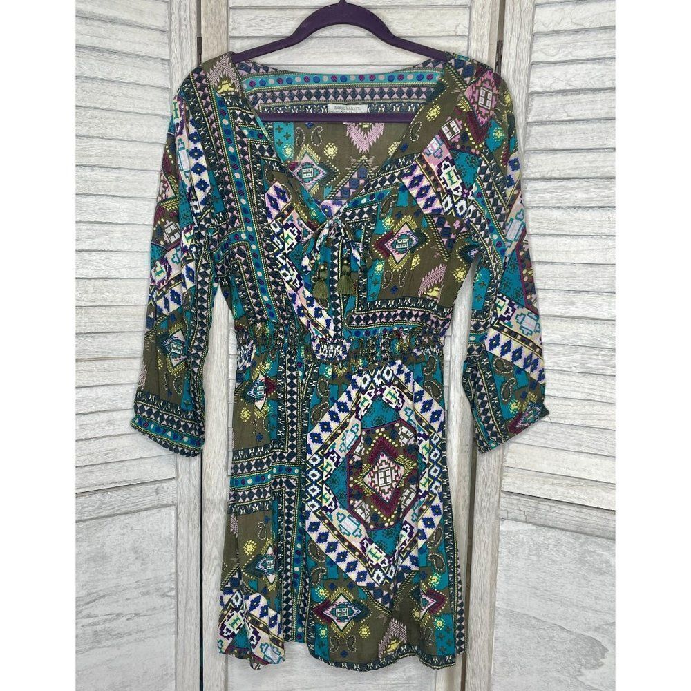 World Market Dress Geometric Aztec Pattern Long Sleeve Size Small/Medium